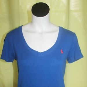 Ralph Lauren Sport Blue V Neck Shirt Size Medium